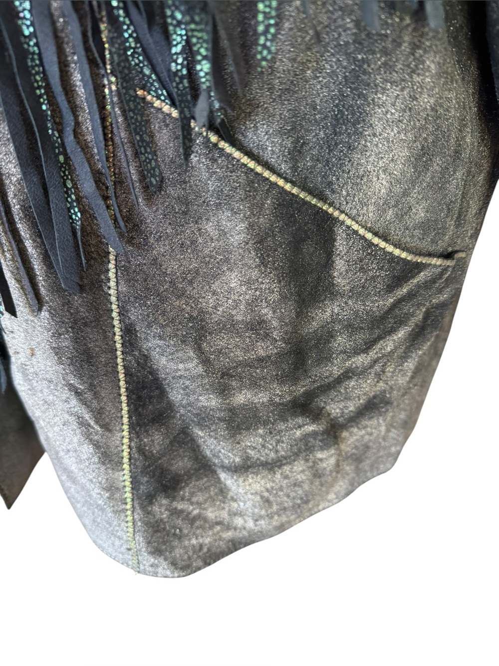 Vintage 80s Roberto Cavalli Fringed Metallic Blue Gray Suede Western Jacket XS - Picture 9 of 16